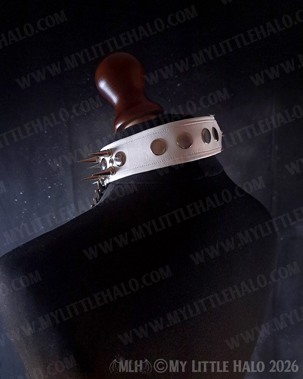 White Spikes & Chains Faux Leather Choker #1