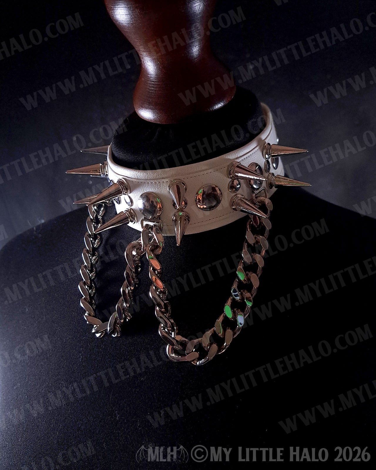 White Spikes & Chains Faux Leather Choker #1