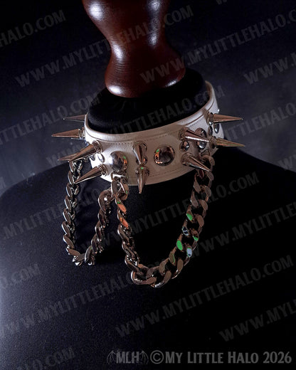 White Spikes & Chains Faux Leather Choker #1