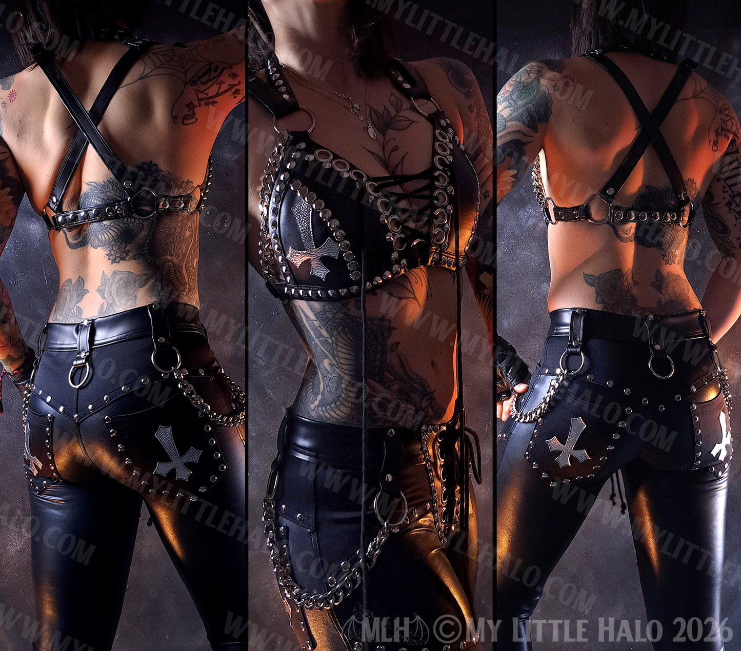 Black & Silver Lace up Crucifix Bikini Top #1