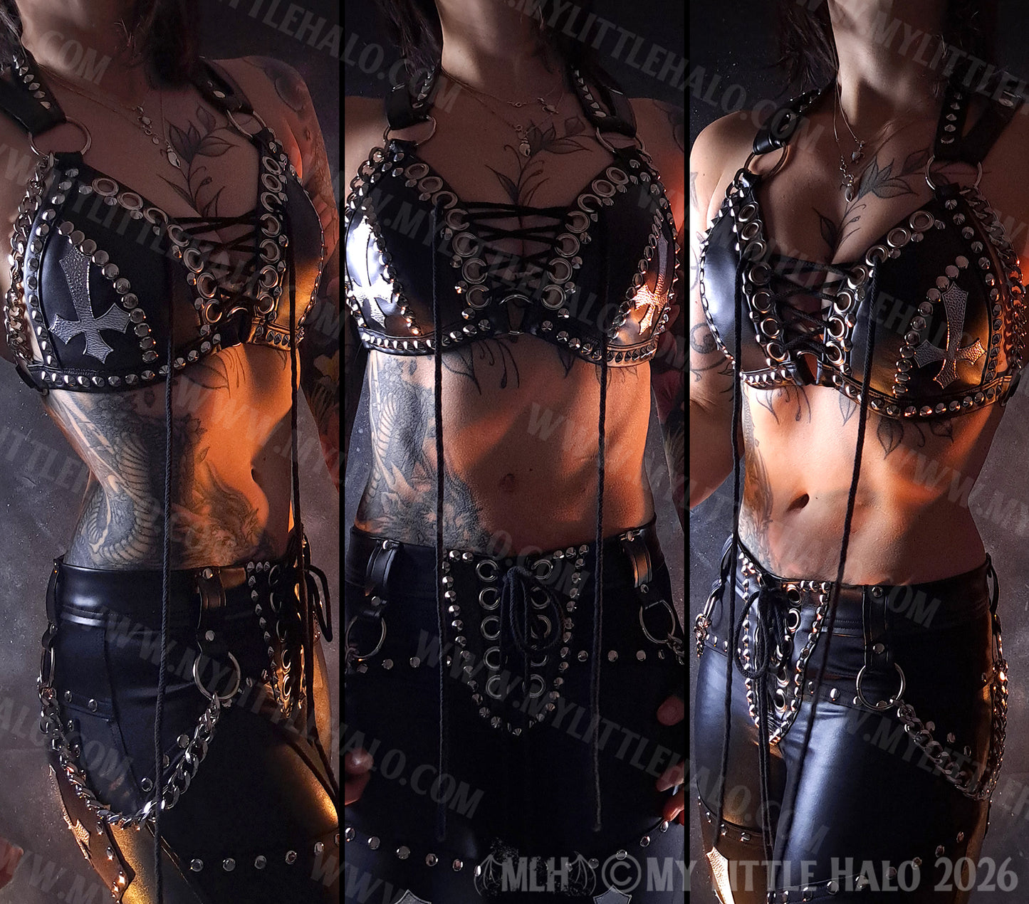 Black & Silver Lace up Crucifix Bikini Top #1