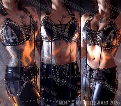 Black & Silver Lace up Crucifix Bikini Top #1
