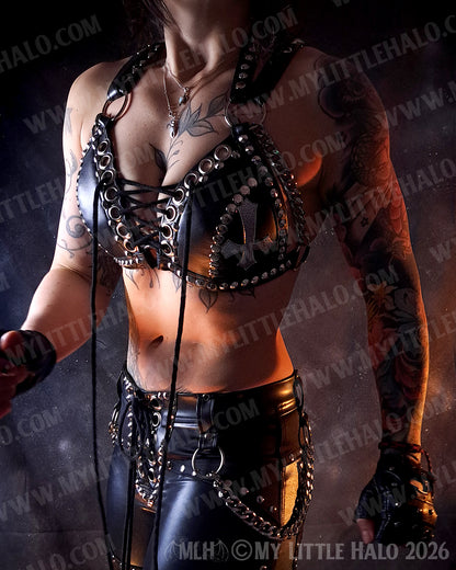 Black & Silver Lace up Crucifix Bikini Top #1