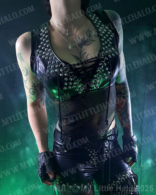 #1 Lace up Black Mesh & Rivet Vest
