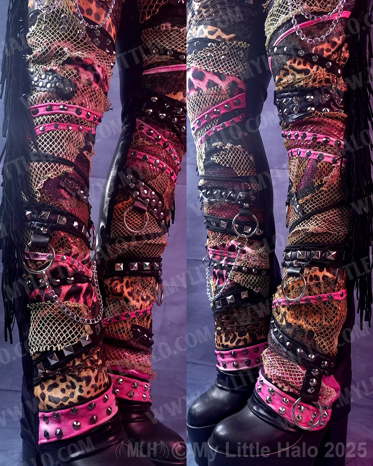 #1 Pink Leopard Collage Fringe Pants