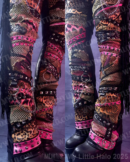 #1 Pink Leopard Collage Fringe Pants