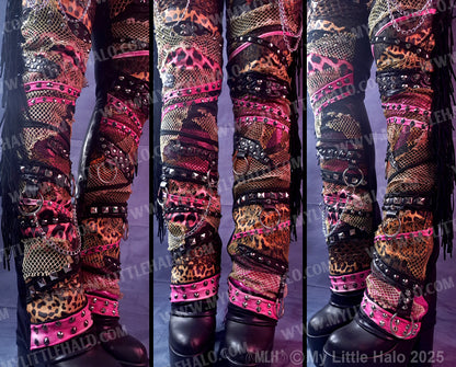 #1 Pink Leopard Collage Fringe Pants