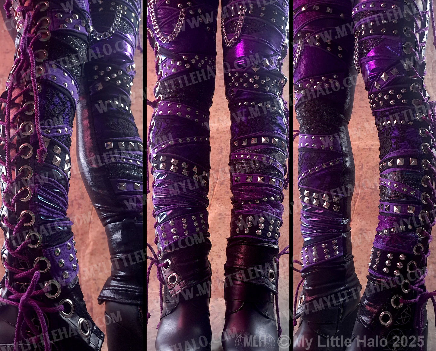 #1 Purple & Teal Lace up Collaged Skinnies (24-12-1-01)