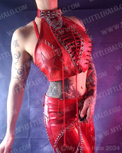 #1 Red Spiked Leather/Spandex Halter