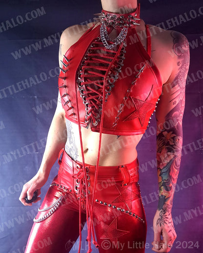 #1 Red Spiked Leather/Spandex Halter