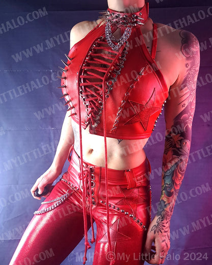 #1 Red Spiked Leather/Spandex Halter