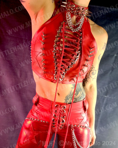 #1 Red Spiked Leather/Spandex Halter