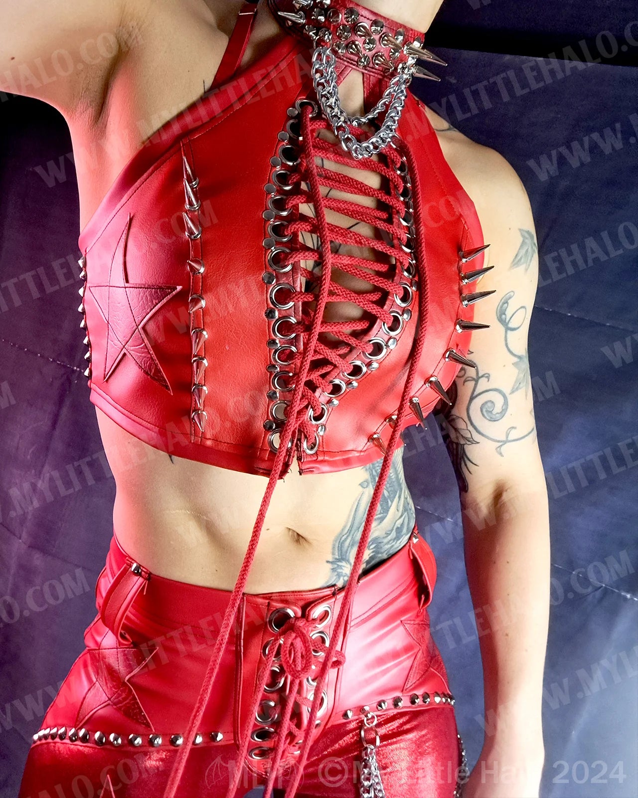 #1 Red Spiked Leather/Spandex Halter