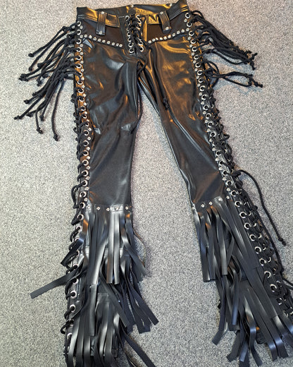 Men’s Low Waisted Lace up Fringe Skinnies (Size S)