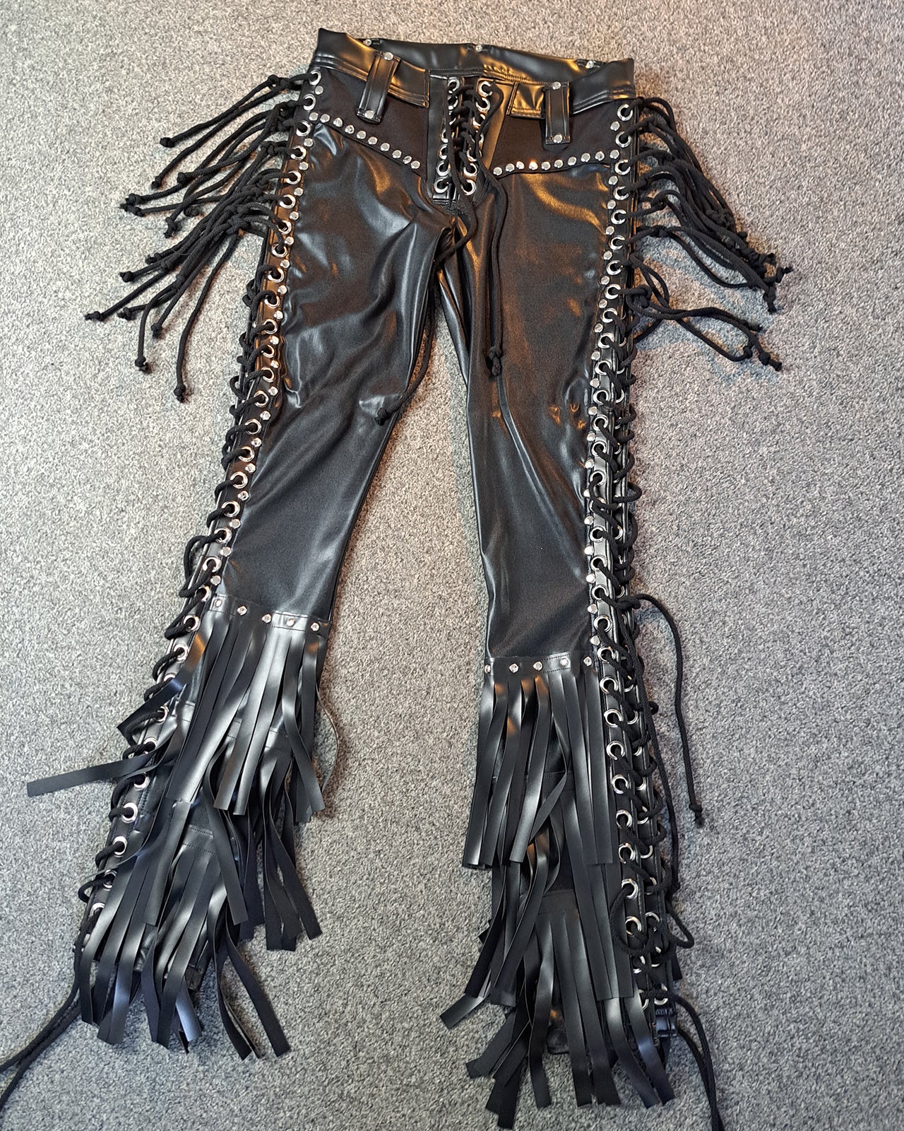 Men’s Low Waisted Lace up Fringe Skinnies (Size S)