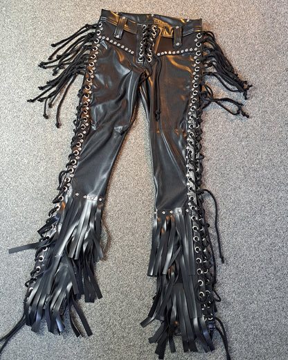 Men’s Low Waisted Lace up Fringe Skinnies (Size S)