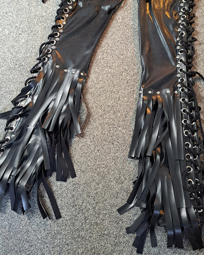 Men’s Low Waisted Lace up Fringe Skinnies (Size S)