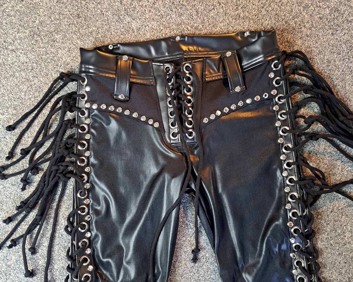 Men’s Low Waisted Lace up Fringe Skinnies (Size S)