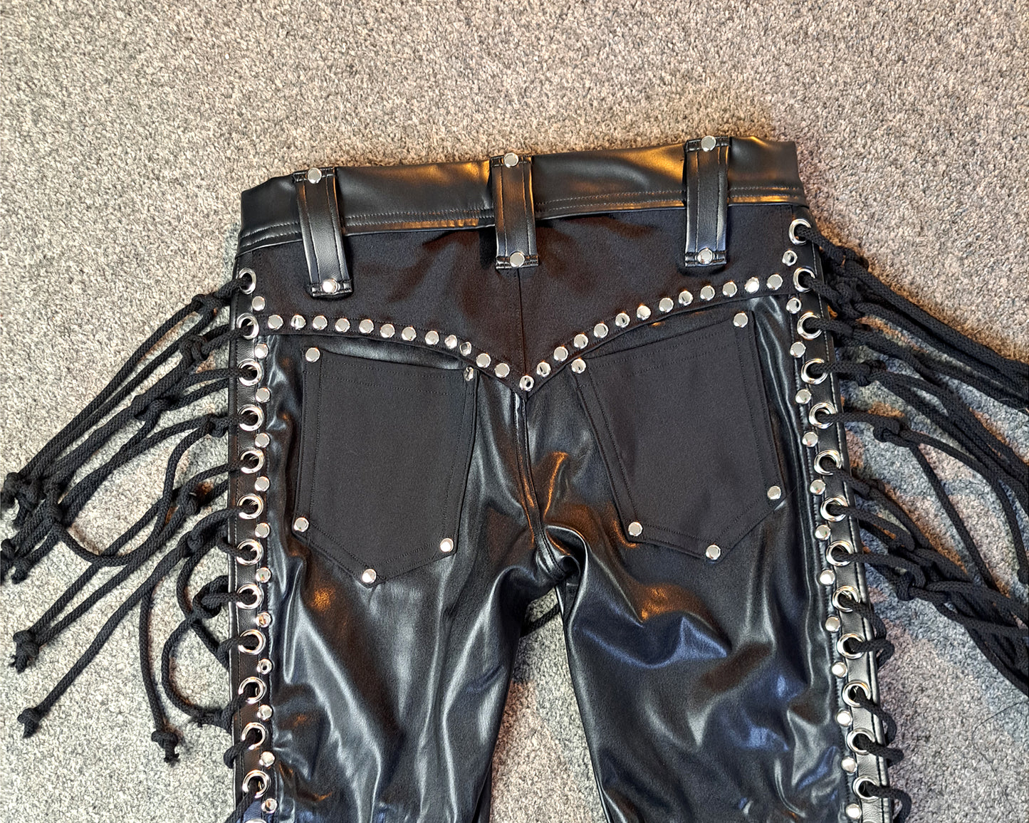 Men’s Low Waisted Lace up Fringe Skinnies (Size S)