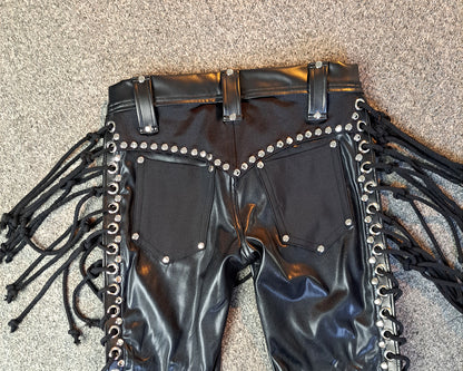Men’s Low Waisted Lace up Fringe Skinnies (Size S)