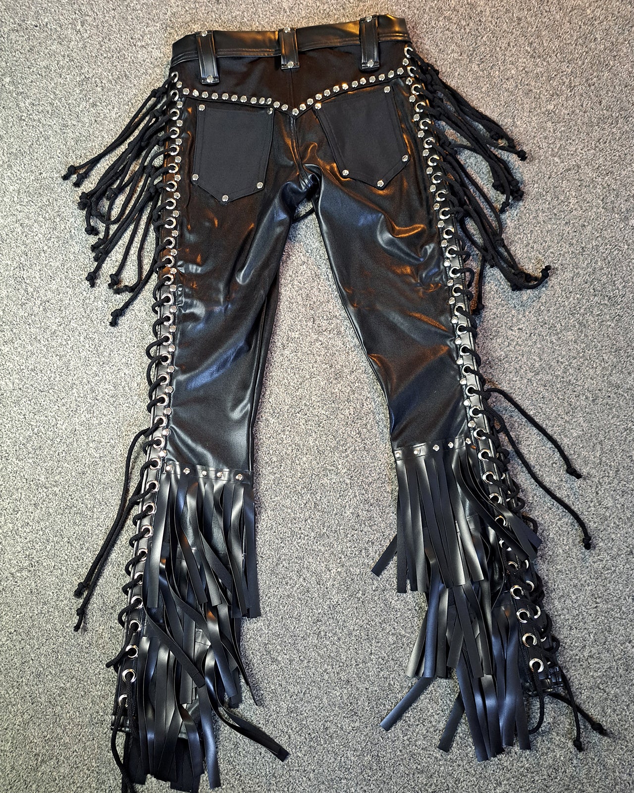 Men’s Low Waisted Lace up Fringe Skinnies (Size S)