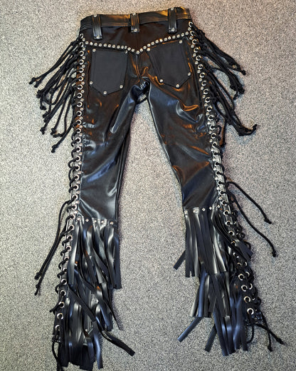 Men’s Low Waisted Lace up Fringe Skinnies (Size S)