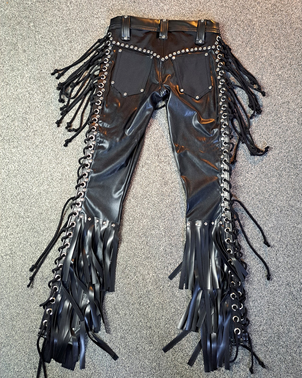 Men’s Low Waisted Lace up Fringe Skinnies (Size S)