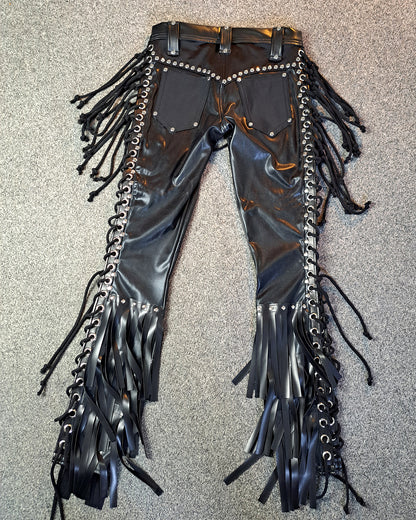 Men’s Low Waisted Lace up Fringe Skinnies (Size S)