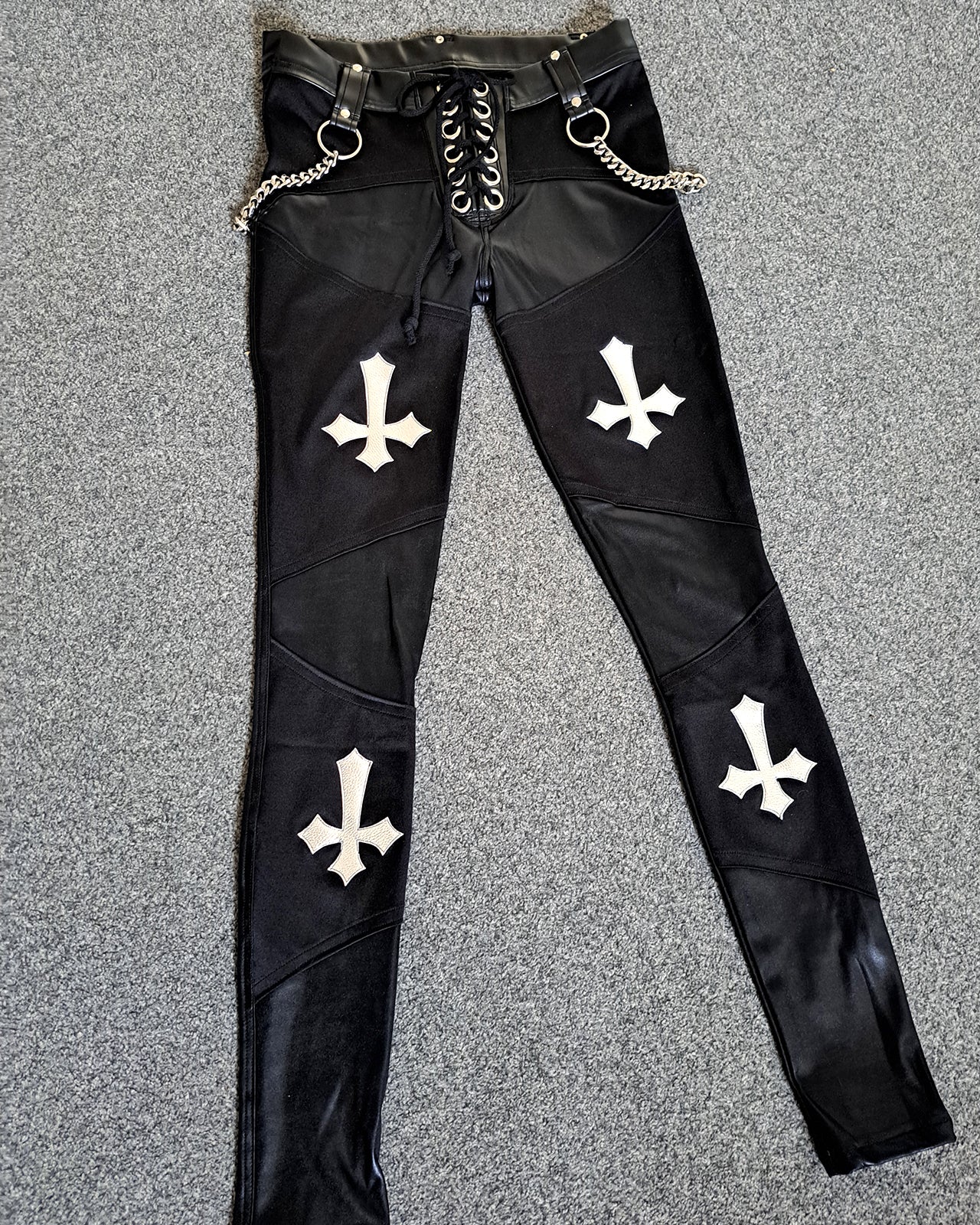 Black Wet Look Crucifix Pants Size M