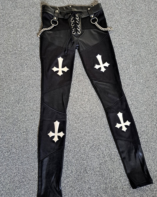 Black Wet Look Crucifix Pants Size M