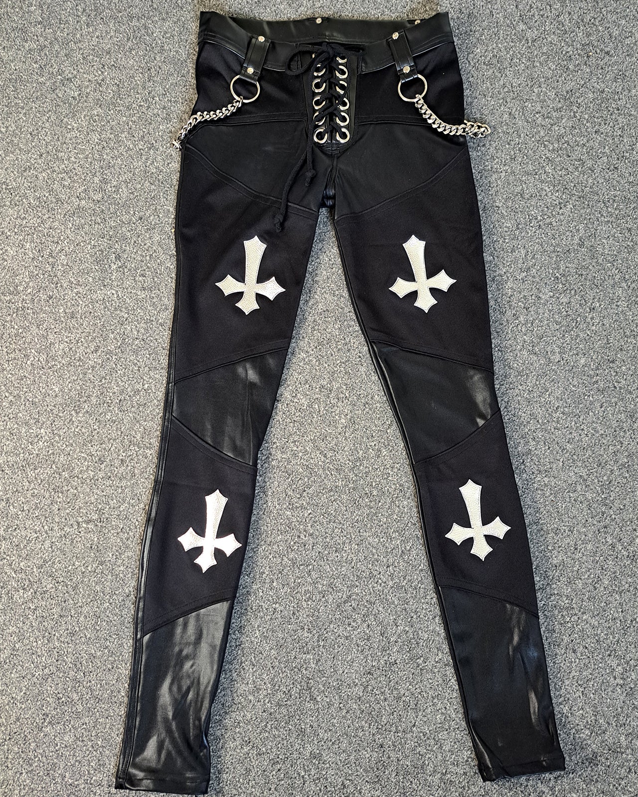 Black Wet Look Crucifix Pants Size M