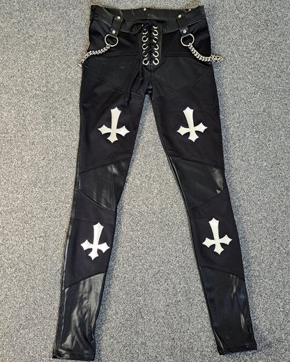 Black Wet Look Crucifix Pants Size M