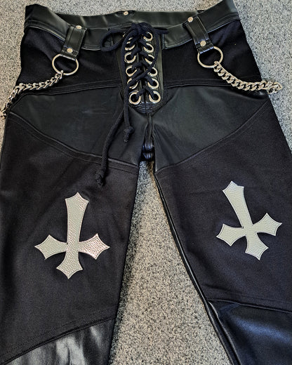 Black Wet Look Crucifix Pants Size M
