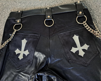 Black Wet Look Crucifix Pants Size M