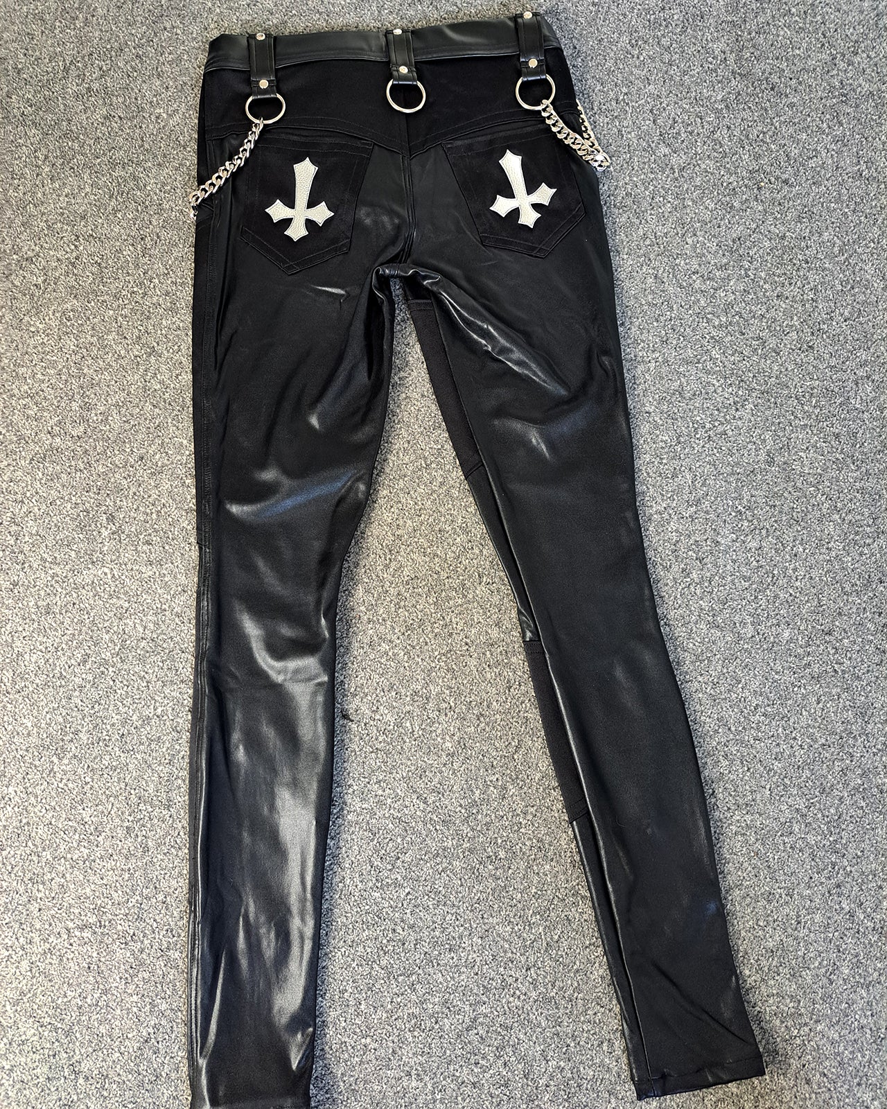 Black Wet Look Crucifix Pants Size M