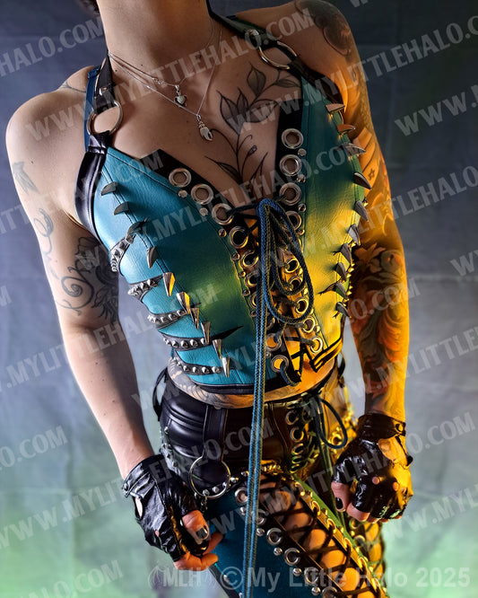 #20 Black & Teal Claw Spiked Zebra Bustier