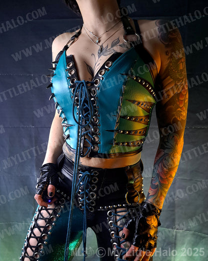 #20 Black & Teal Claw Spiked Zebra Bustier