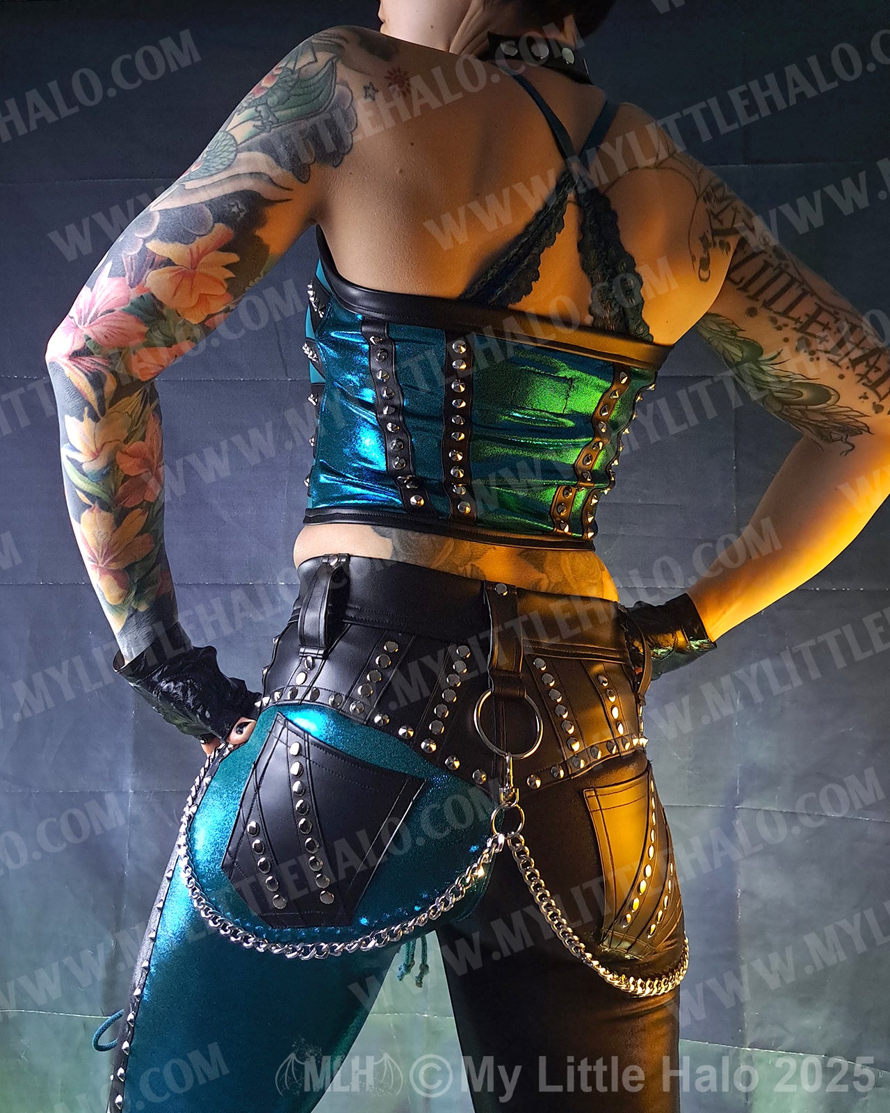 #20 Black & Teal Claw Spiked Zebra Bustier