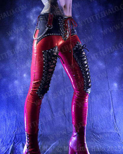 #20 Red & Black Low Waisted Thigh Lace up Pants