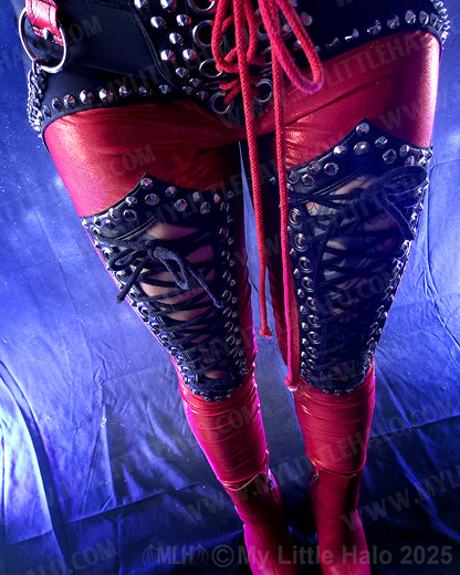 #20 Red & Black Low Waisted Thigh Lace up Pants