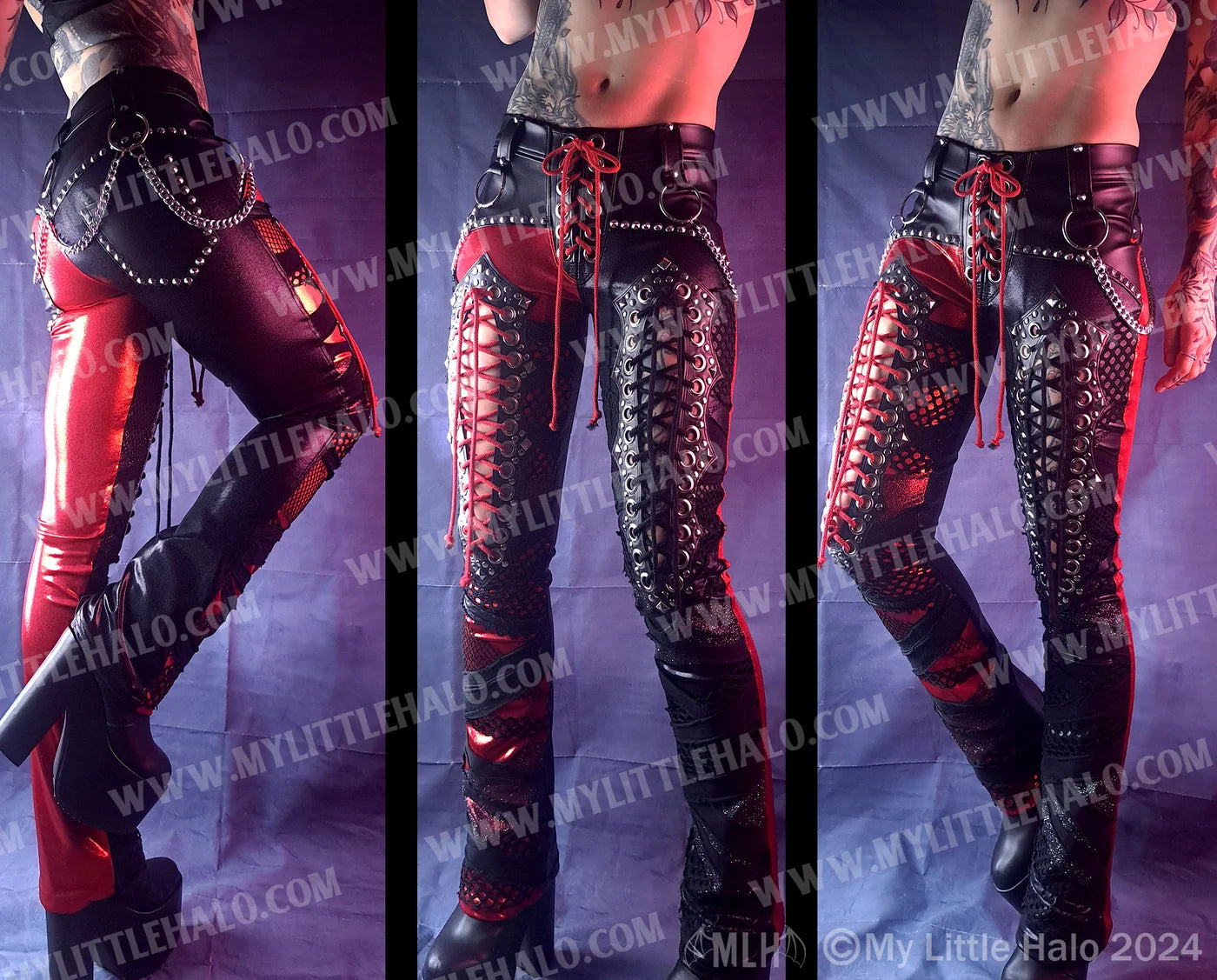 #20 Red & Black Laced Thigh Straight Leg Pants
