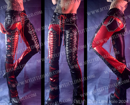 #20 Red & Black Laced Thigh Straight Leg Pants