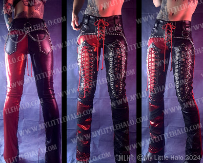#20 Red & Black Laced Thigh Straight Leg Pants