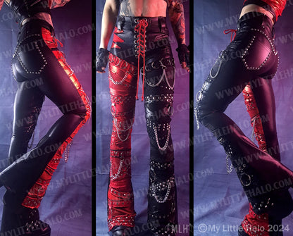 #21 High Waisted Red & Black Collage Flares