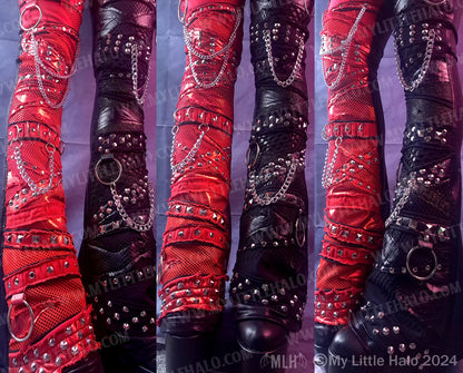 #21 High Waisted Red & Black Collage Flares