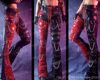 #21 High Waisted Red & Black Collage Flares