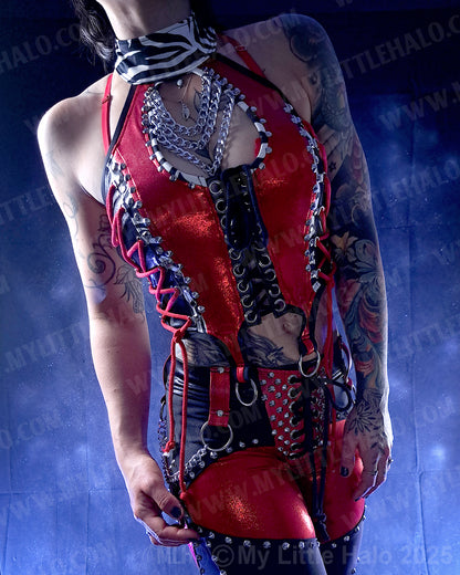 #21 Red, Black & Zebra Lace up Chain Halter