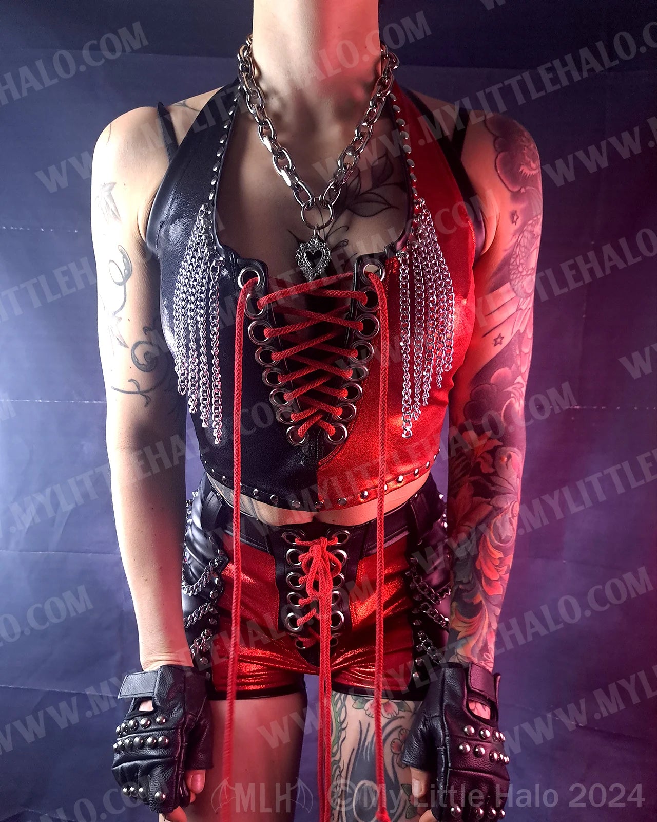 #23 Red & Black Chain Fringe Halter