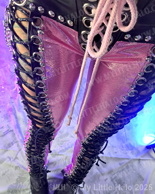 #2 Baby Pink & Black Front Lace up Pants