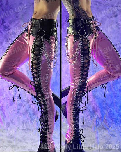 #2 Baby Pink & Black Front Lace up Pants
